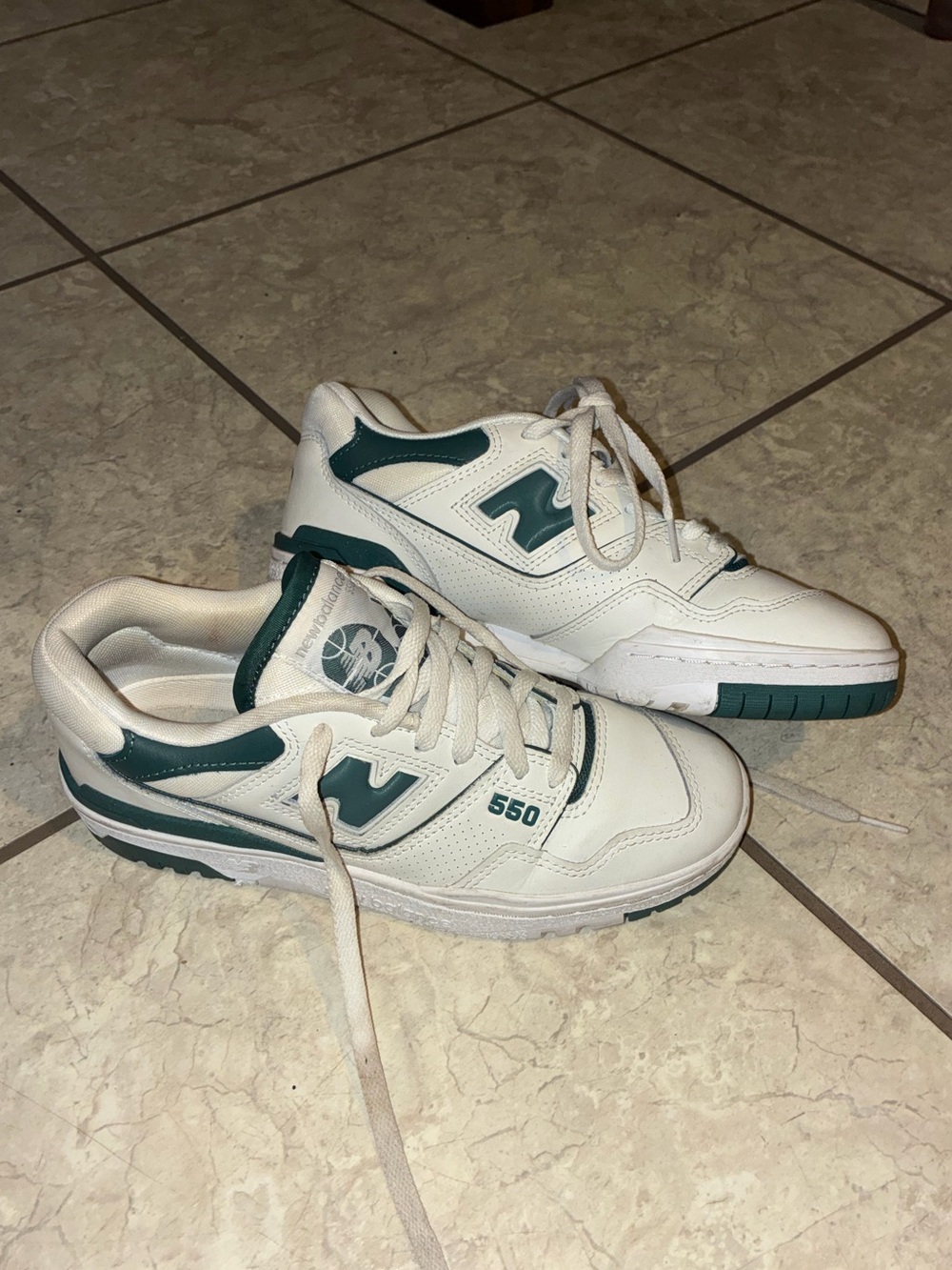New Balance White and Dark Green 550 Women’s  Sneakers